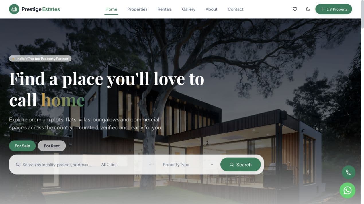 Prestige Estates homepage preview